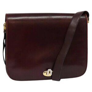 BALLY Shoulder Bag Leather Bordeaux Gold Auth BA2313